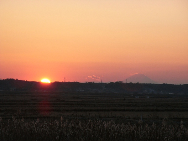 夕日と富士山